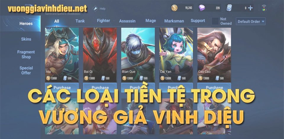 các loại tiền tệ trong vương giả vinh diệu