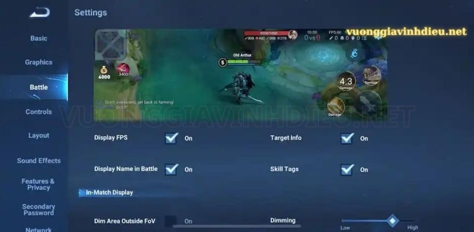 cài đặt trận chiến