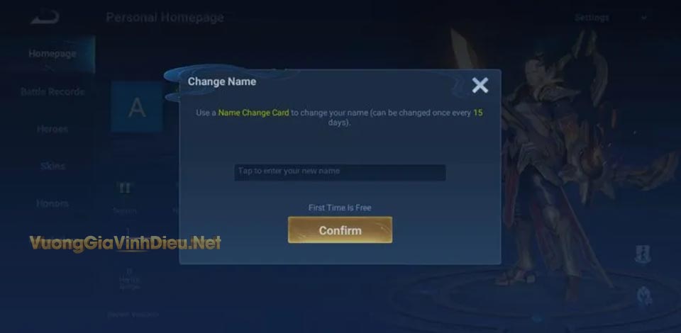 cách đổi tên vương giả vinh diệu