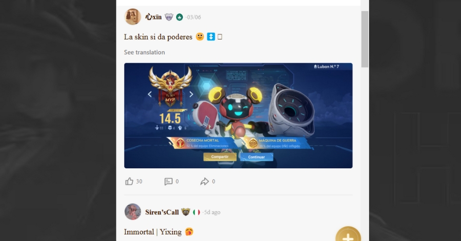 Người chơi dễ dàng chia sẻ những bài viết về các trận đấu của mình