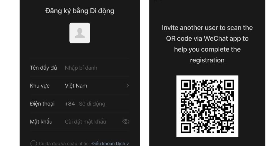 Người chơi thực hiện nhập các thông tin và nhờ bạn bè đã có QR để đăng nhập