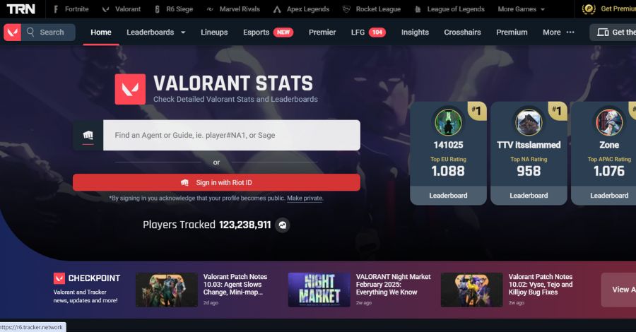 Trang chủ của Website Valorant Tracker