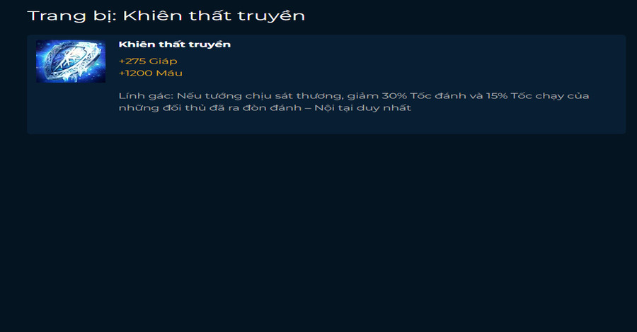 Khiên Thất Truyền - Trang bị làm chậm phù hợp với chất tướng tanker